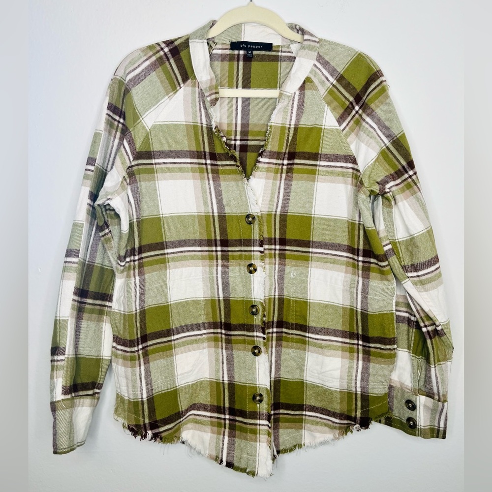 Blu Pepper Green Plaid Cotton Flannel